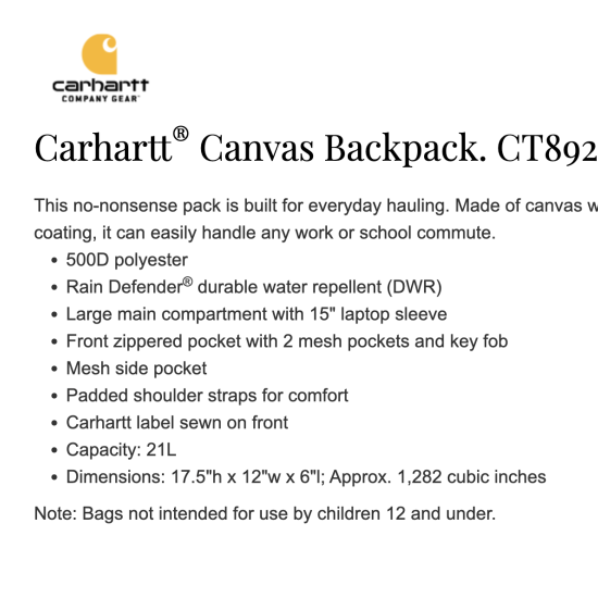 Navy Carhartt® Canvas Backpack 